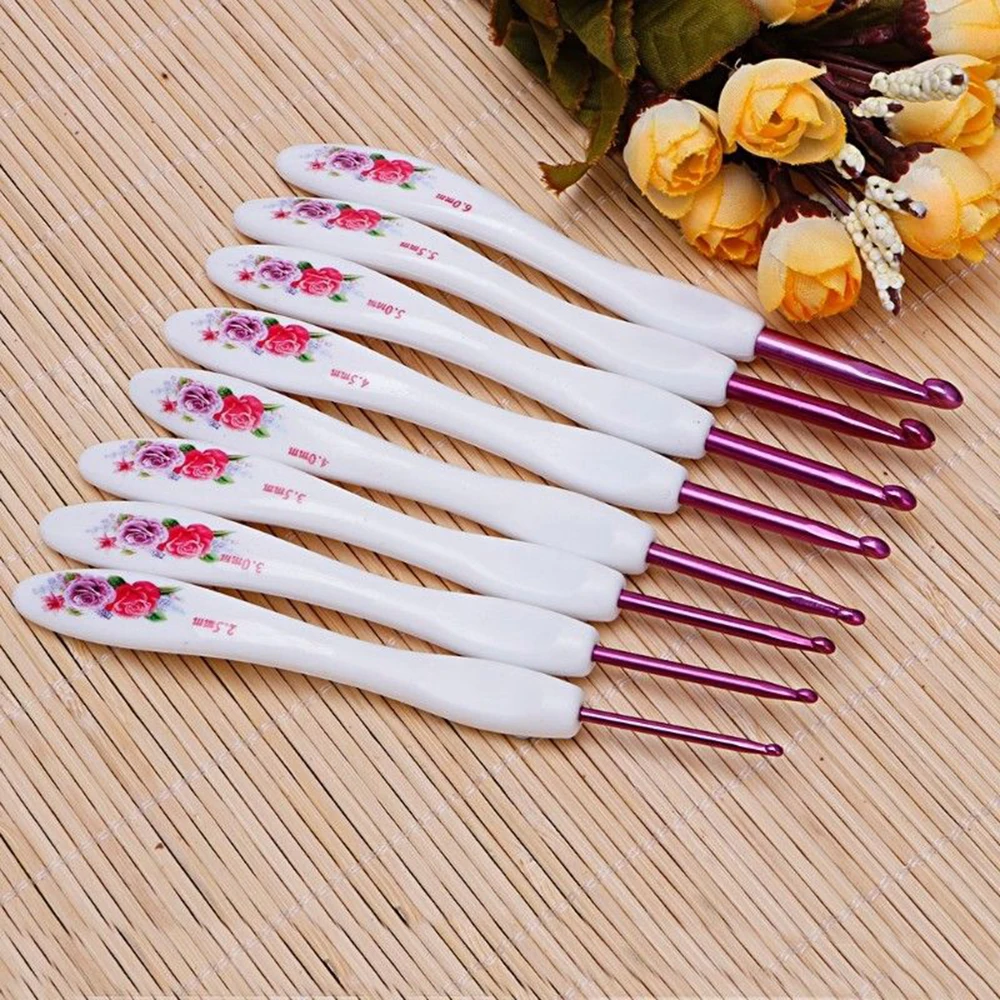 8pcs 2.5-6mm Crochet Colorful ABS Plastic Handle Alumina Crochet Hooks Knitting Needles Set for Weave Sewing Needles Tool