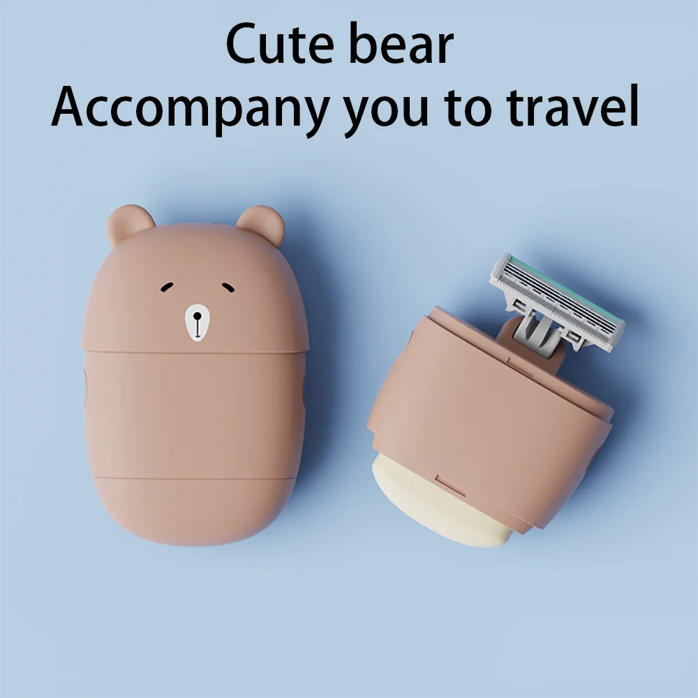 Colorlamb Cute Bear Style Women Razor for Travel Portable Manual Razor with 1 Safety Cartridges + 1 Skin Care Soap Shaver Set