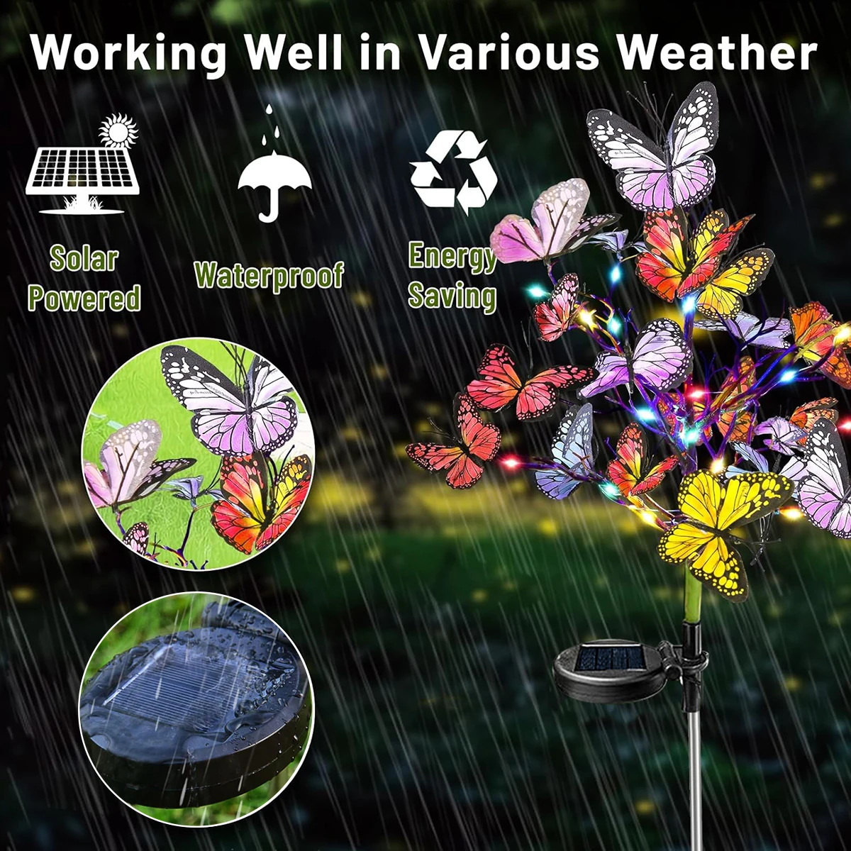 Solar Butterfly Flower Ground Lamp , Outdoor Solar Garden Lamp, Plastic Material, Great for Garden, Yard and Lawn Decoration image 3