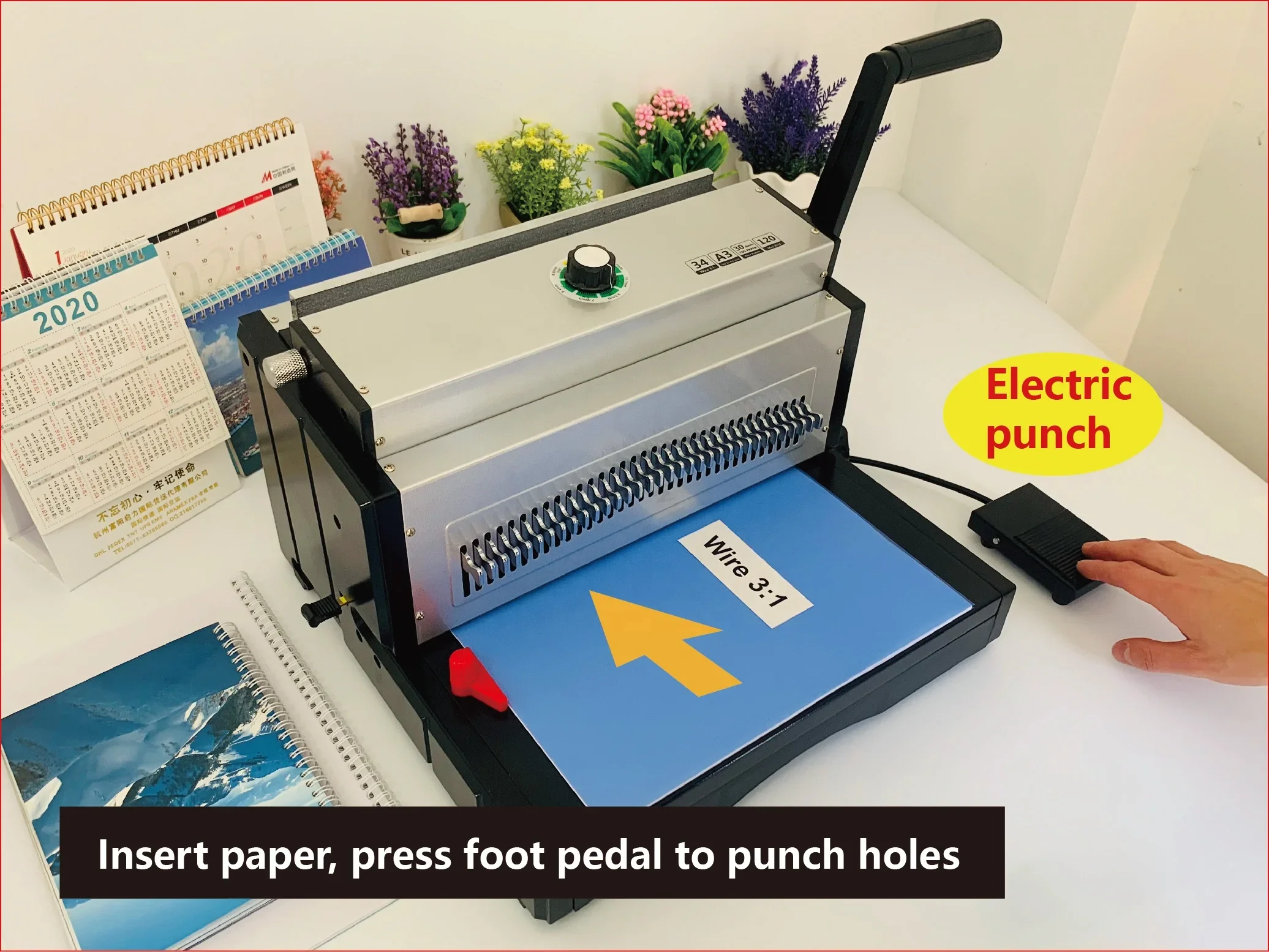 ET8707 A3 A4 14.m Wire 3:1  Adjustable Punching Binding Machine For A5 Paper Bookbinding
