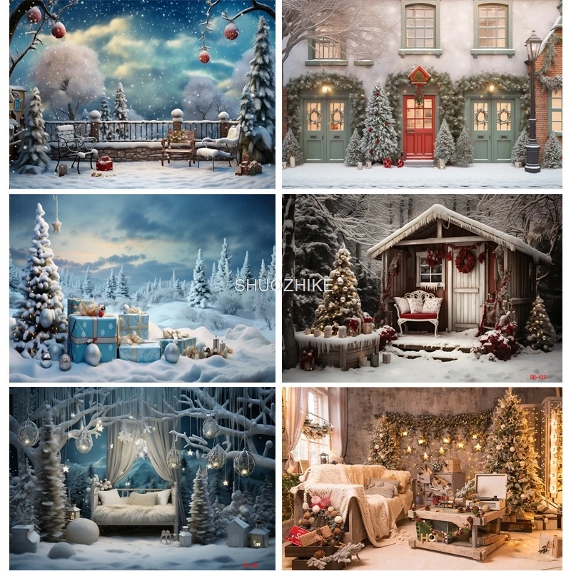 

SHUOZHIKE Christmas Day Fireplace Photography Backdrops Prop Window Living Room Interior Storefront Door Background DR-14