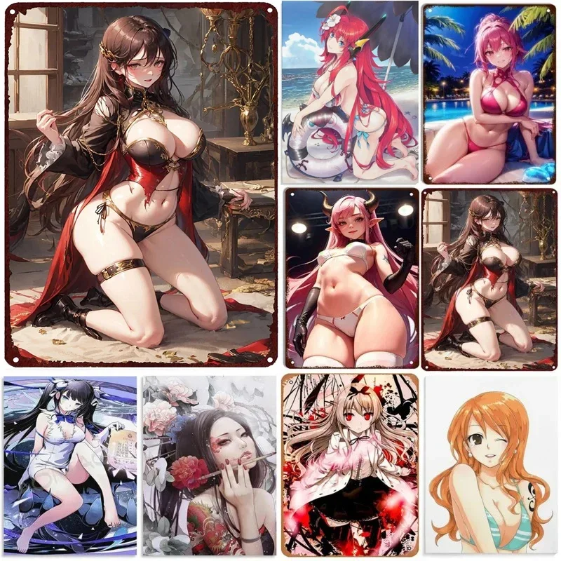 1Pc Anime Aluminum Sign Plaque Pinup Girls Wall Decoration Vintage Poster Iron Painting for Man Cave Home Caf Game Room Club Bar