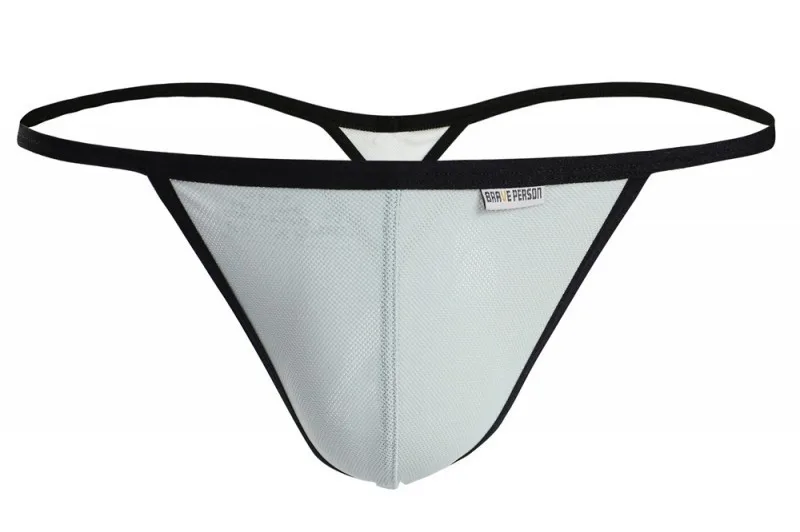 Contrast Trim Bulge Thong for Men Sexy U Convex Pouch G-string Mesh Open Buttocks Gay Erotic Low Rise Knickers Daily Sports Wear