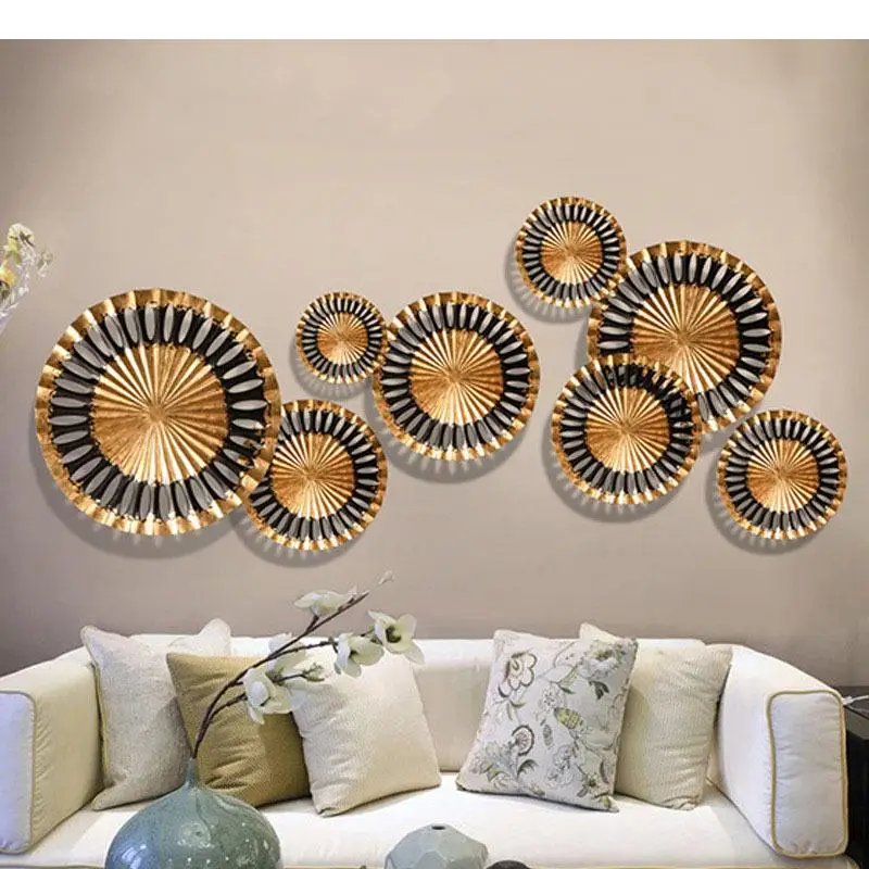 Black Gold Round Wall Hanging Ornaments Aesthetic Room Decor Corridor Backdrop Display Crafts Pendants Decoration