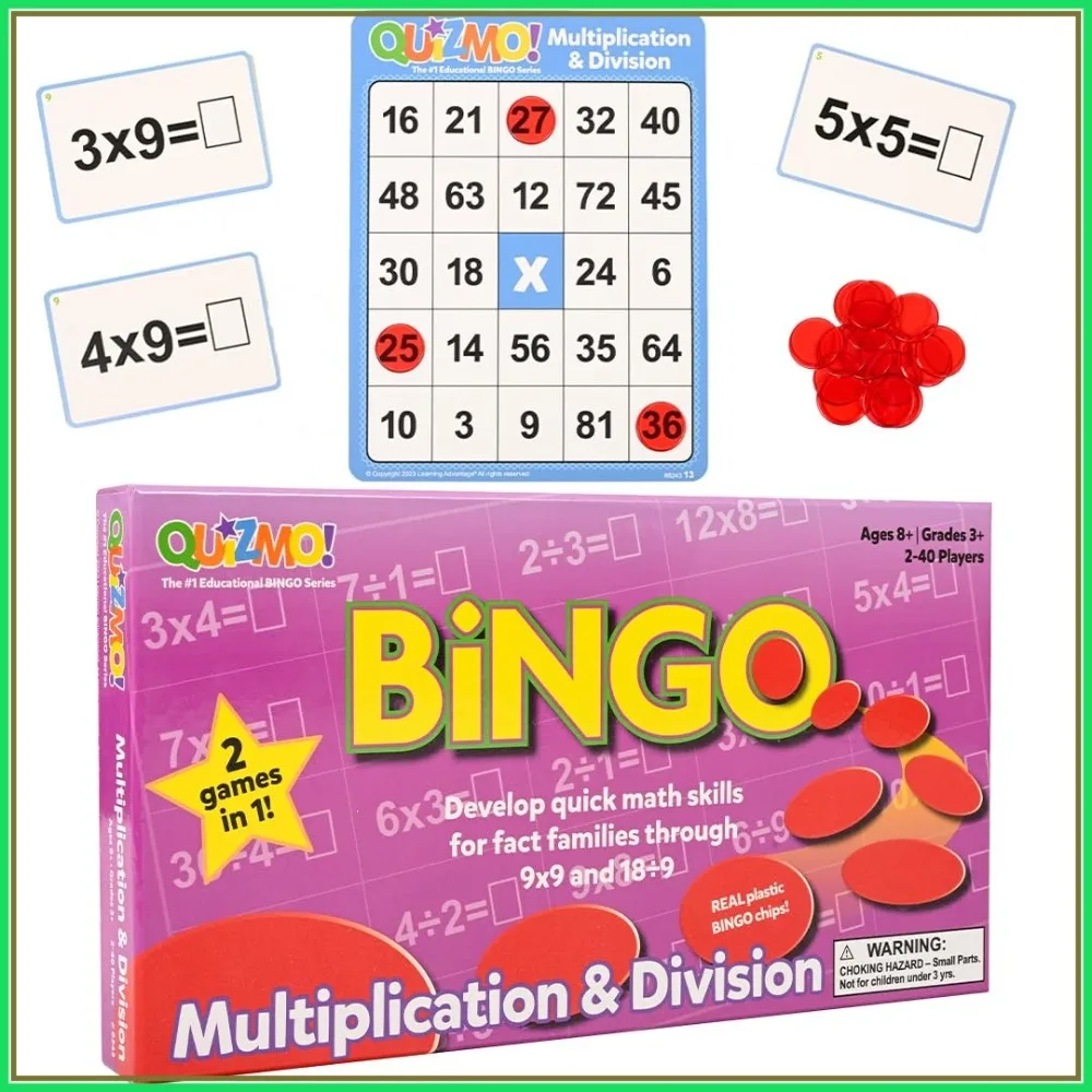 

Multiplication & Division Bingo Style Math Game - 2 Game Modes - Ages 8+ - Teach Basic Mathematics