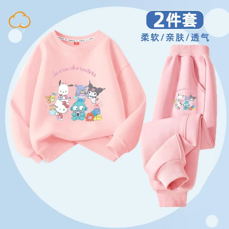 Spring Autumn Hello Kitty Kuromi Anime Kawaii Sanrio Long Sleeve Hooded Pants Set Cute My Melody Shirt Clothing Gifts for Kids