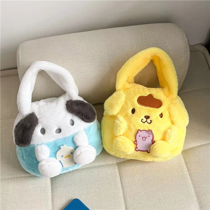 Kawaii Sanrio Kuromi Cinnamoroll Hello Kitty My Melody Soft Plush Tote Bag Anime Pompom Purin Pochacco Handbag Storage Bag Girls