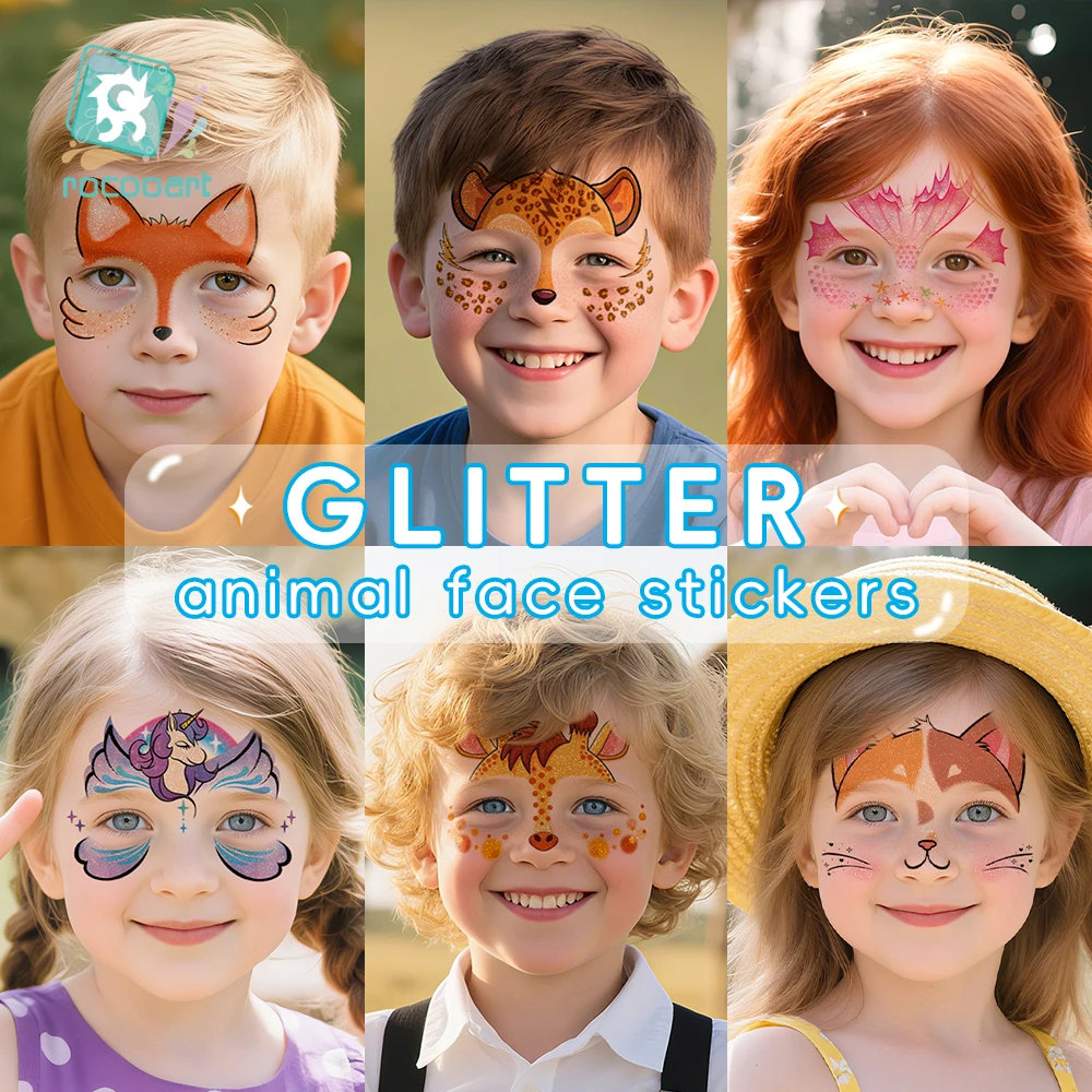 

Blingbling Единорог Тигр Временная татуировка DIY Детский день рождения Временная татуировка для лица Блестящая наклейка для девочек и мальчиков