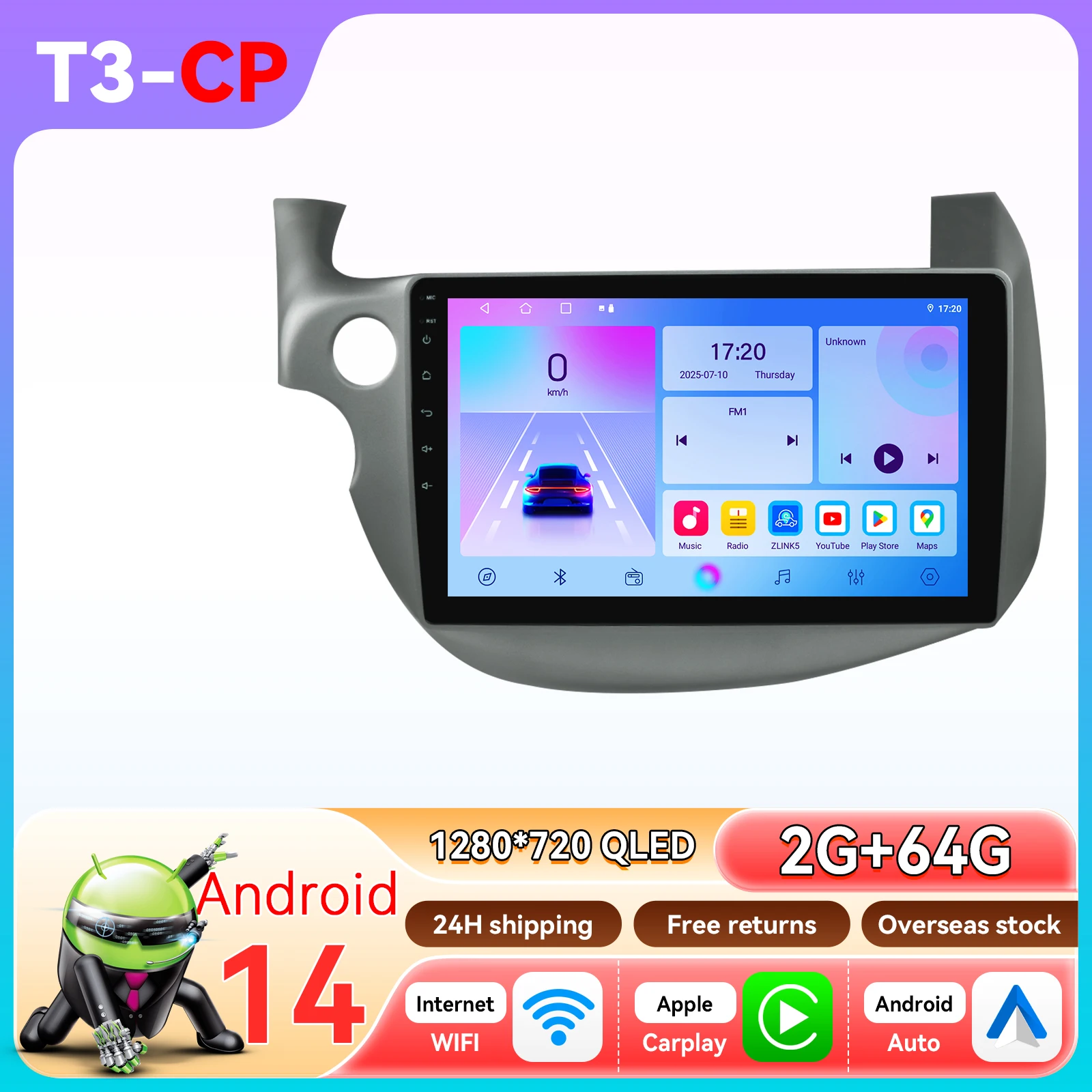 Draadloze CarPlay Android Auto autoradio voor Honda Jazz Fit 2007-2014 Intelligente Systemen GPS Multimedia Stereo Touchscreen 6115