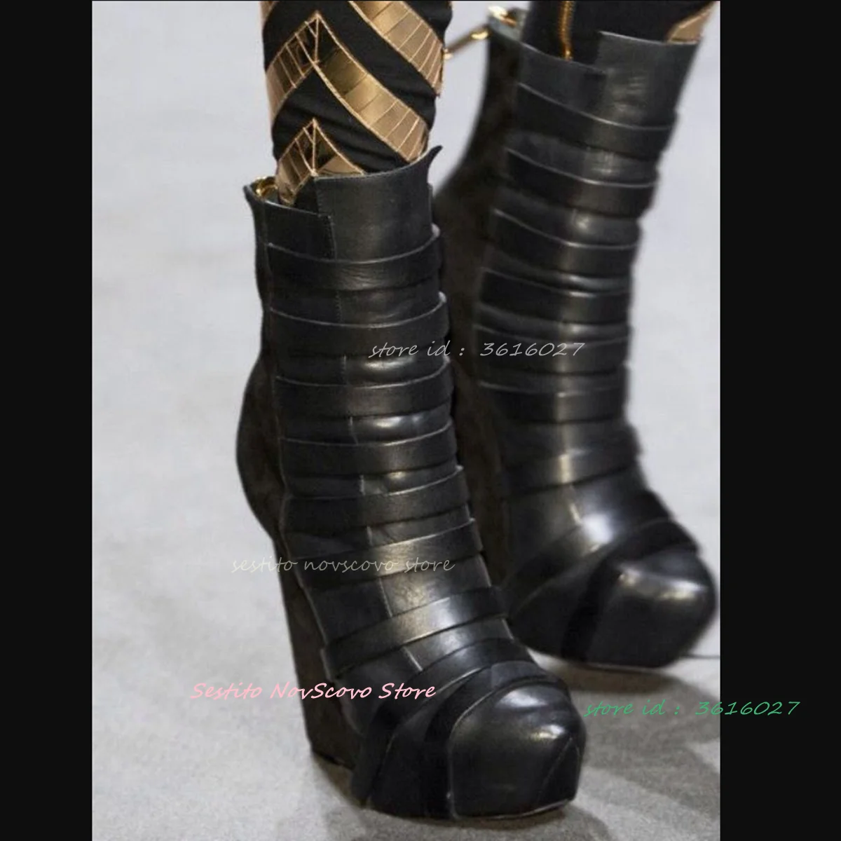 

Черные сапоги до середины икры на платформе с острым носком, кожаные ботильоны на танкетке с ремешками, осенние винтажные короткие сапоги на молнии сзади для девочек