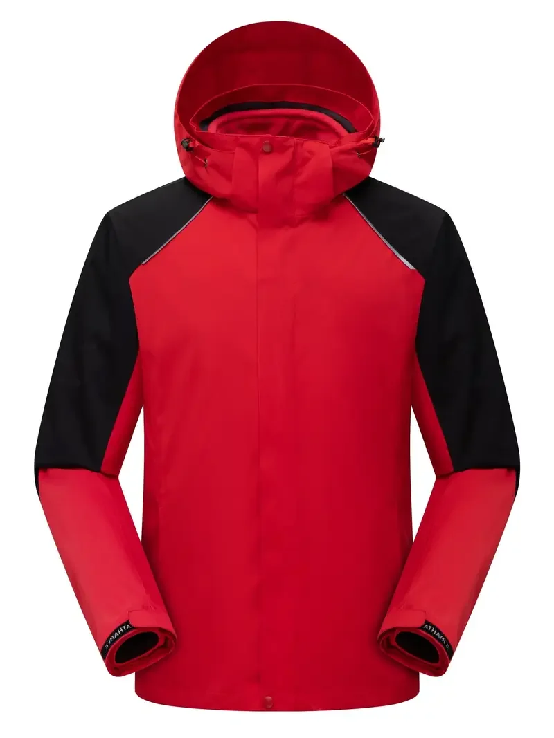 Veste de ski 3 en 1 avec poignées amovibles pour homme, ensemble deux pièces, doublure chaude, imperméable, coupe-vent, à capuche, fermeture éclair, hiver