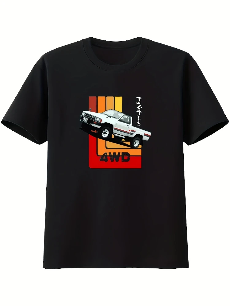 

Retro 80s Pickup Truck Graphic design-100% cotton summer casual O-neck short sleeve printed men's T-shirt.