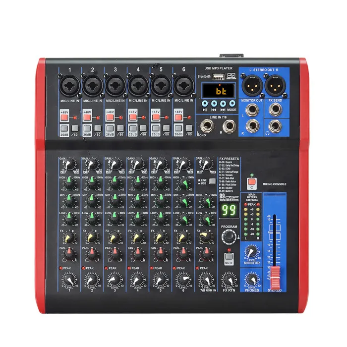

performance stage sound system analog mini small speaker 6 channel mixing console professional audio mixer