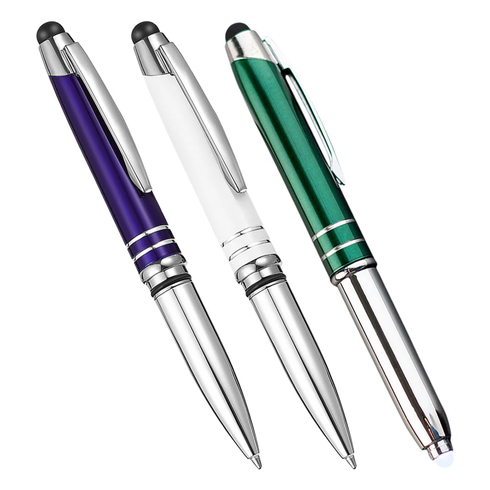 

3 Pcs Touch Ballpoint Pen LED Light Pens with Stylus Tips Lights for Nurses Writing Metal