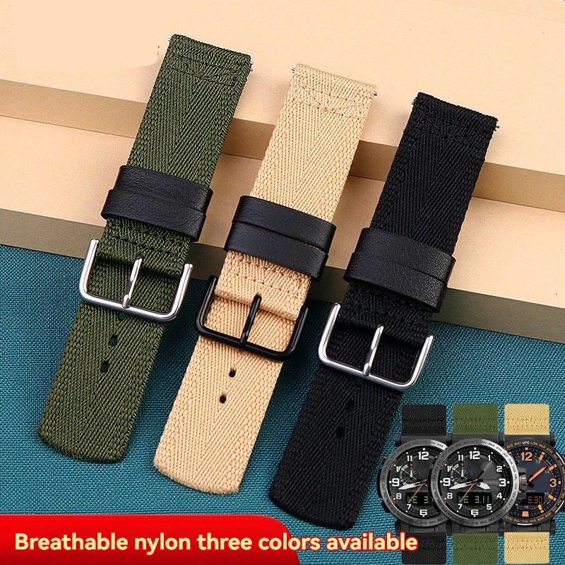 24mm breathable nylon canvas watch strap men’s black fashion sports Waterproof Bracelet for Casio PRG600 PRG-650 PRW6600 GA2000