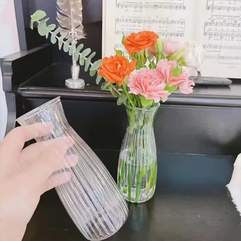 Modern Simple Hydroponic Flower Pot Transparent Plastic Striped Vase Creative Aquatic Plant Container Home Garden Decor