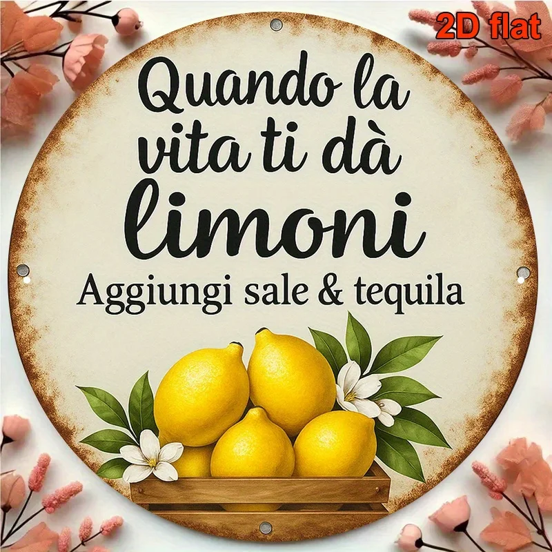 2D Flat, 2D Flat Surface, 1pc, Round Italian-style Wooden Sign, Vintage Decorative Plaque with the Phrase 