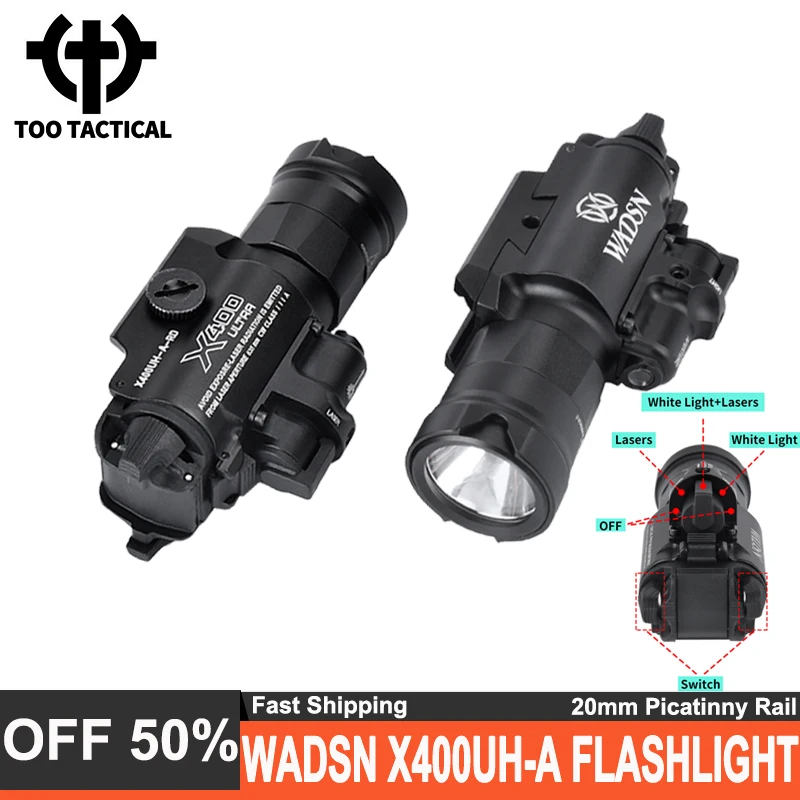 

WADSN Airsoft X400UH-A Pisto Light Red Dot Laser White LED Lights Flashlight X400uh-a Hunting Weapon Metal Scout Lamp For G17 18