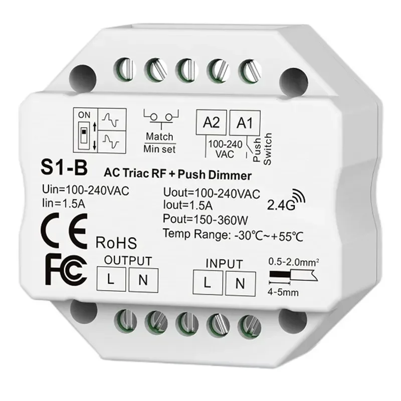 WiFi & RF Push AC Triac Dimmer Tuya APP Switch 2.4G LED Controller S1-B/S1-B(WT)/S1-B(WZ) For Single Color LED Lamp Strip R11