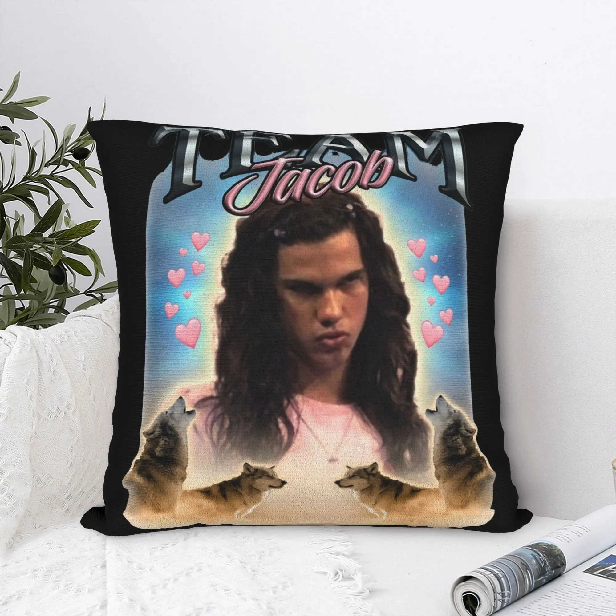 Team Jacob Cursed Fan Collage Twilight Pillowcase Soft Fabric Cushion Cover Throw Pillow Case Cover Home Drop Shipping 40*40cm