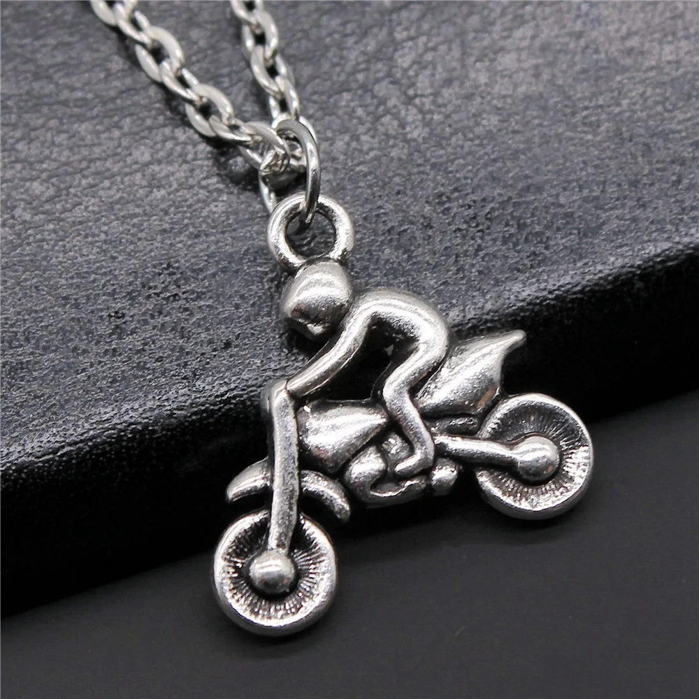 Fashion Simple Vintage Antique Silver Color 21x21mm Motorcycle Athletics Pendant Necklace For Women