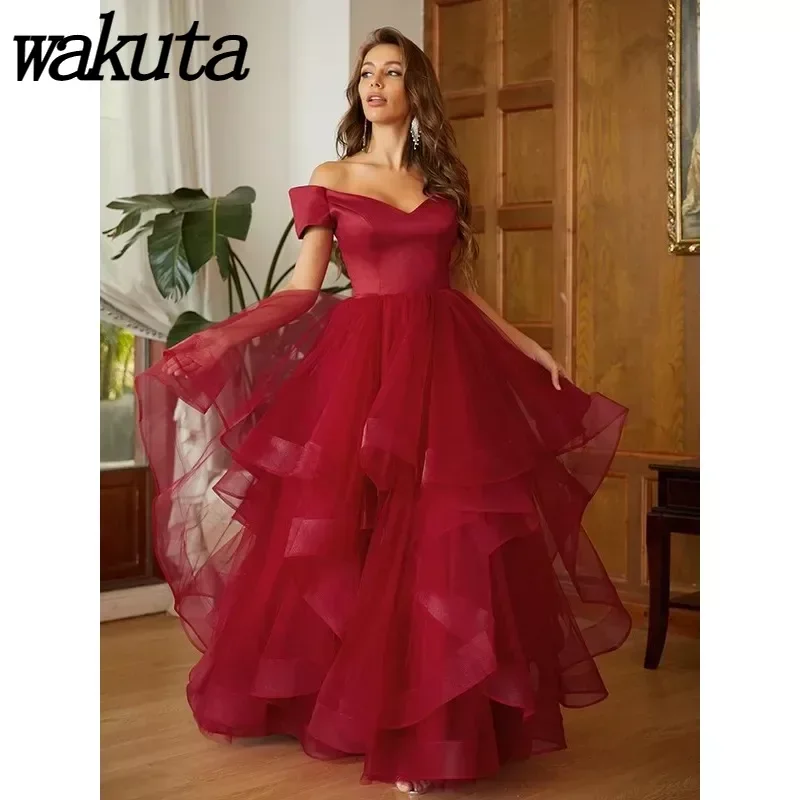 

Wakuta Fashion Women Sleeveless V-Neck Dress Burgundy Spaghetti Strap Princess Ball Evening Gown Elegant Lace Up Robe De Soiree