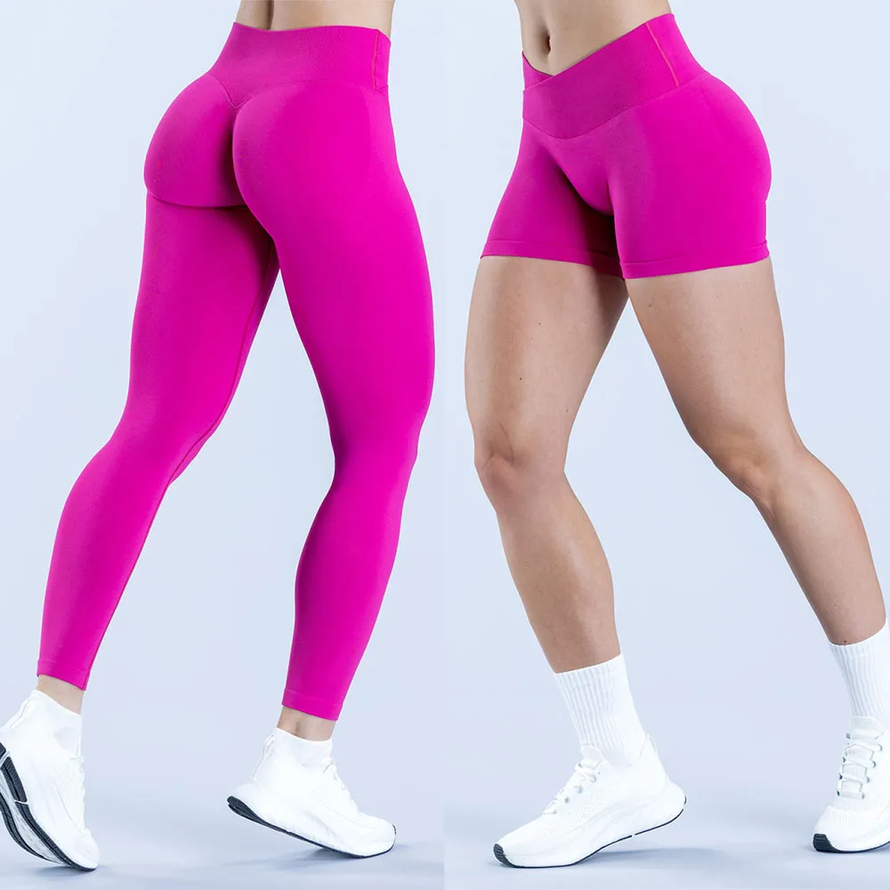 

Женские бесшовные брюки для йоги с высокой талией - леггинсы персикового цвета с перекрестной талией для тренажерного зала/бега, шорты для фитнеса, спортивная одежда для фитнеса