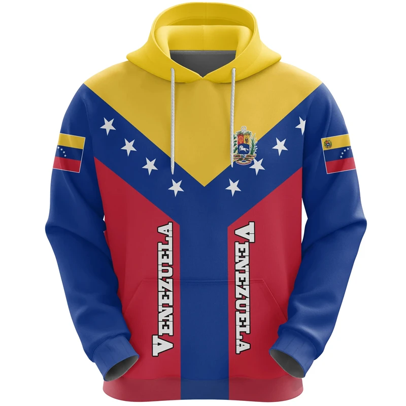 3D Printing Venezuela Flag National Emblem Hoodie Fashion Long Sleeve Pullovers Unisex Street Sports Fitness Sweatshirt Clothing