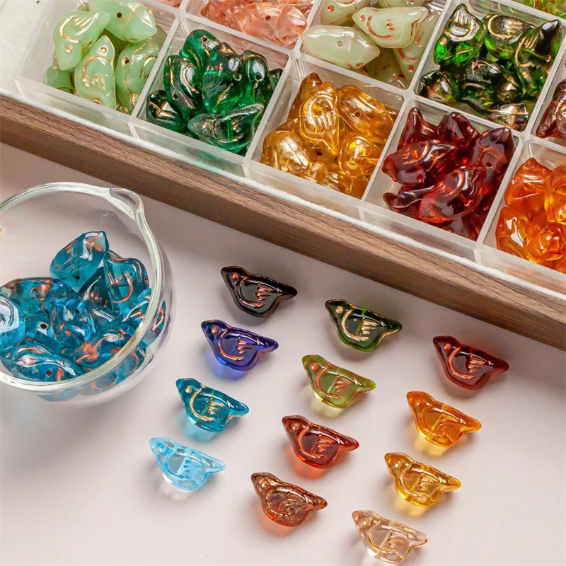 

Retro style 50pcs/lot color pattern print animals cartoon birds shape glass beads with hole diy jewelry accessory