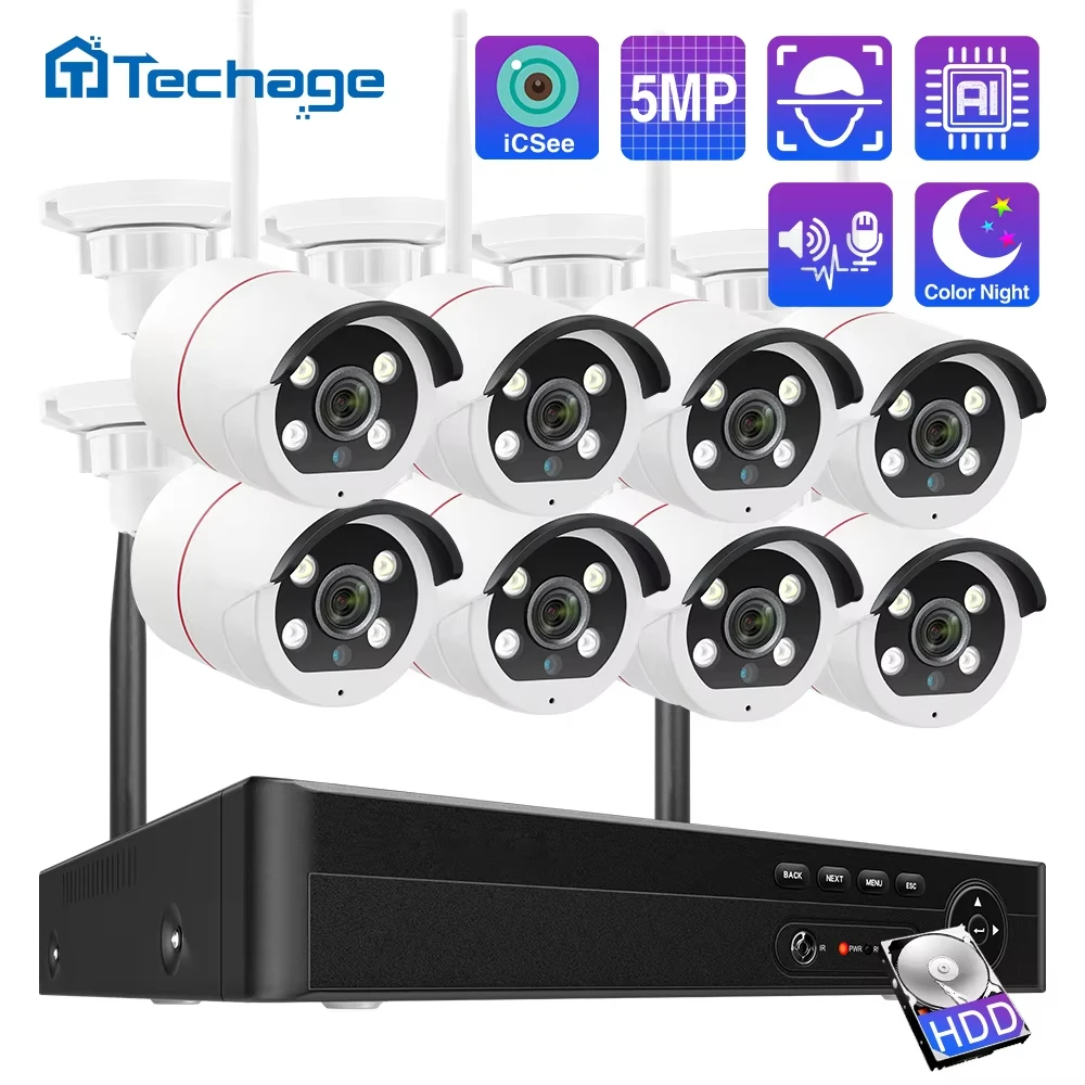 Techage AI 와이파이 NVR, 5MP, 8CH