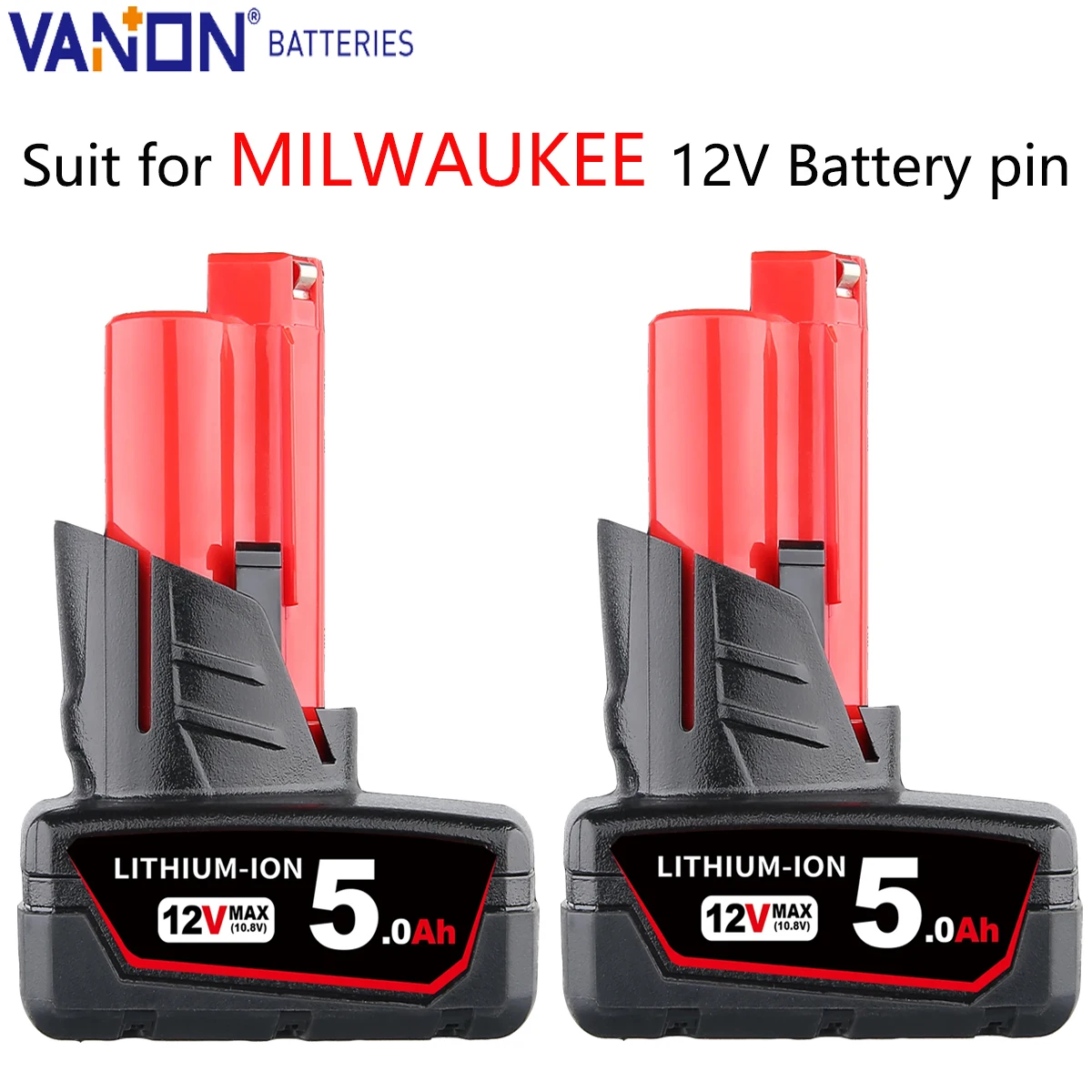 Vanon 2Pack 5.0Ah 12V M12 Baterai Lithium Pengganti untuk Milwaukee 48-11-2460 48-11-2411 48-11-2420 Pin Baterai Alat Listrik Tanpa Kabel