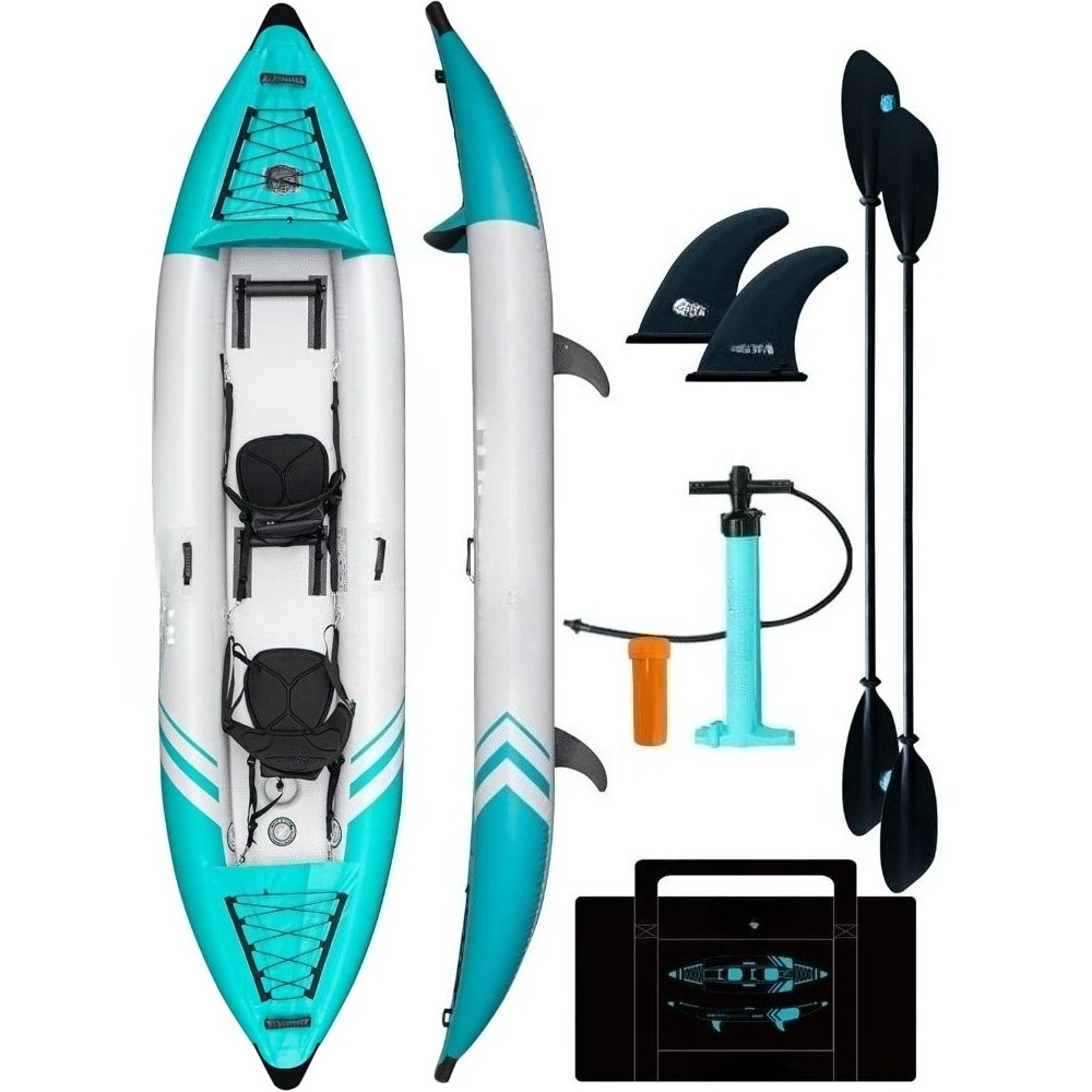 

Inflatable Kayak 2 Person Adult -Tandem Kayak with Drop Stitch Floor, Touring Kayak with Aluminum Paddles, Seats, Footrests,