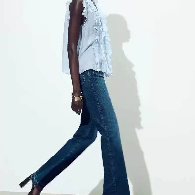 Nowa letnia damska bluzka z dekoltem w serek, zwiewna, wielowarstwowa, ozdobna, koreańska, luźny krój, regularna, cienka.