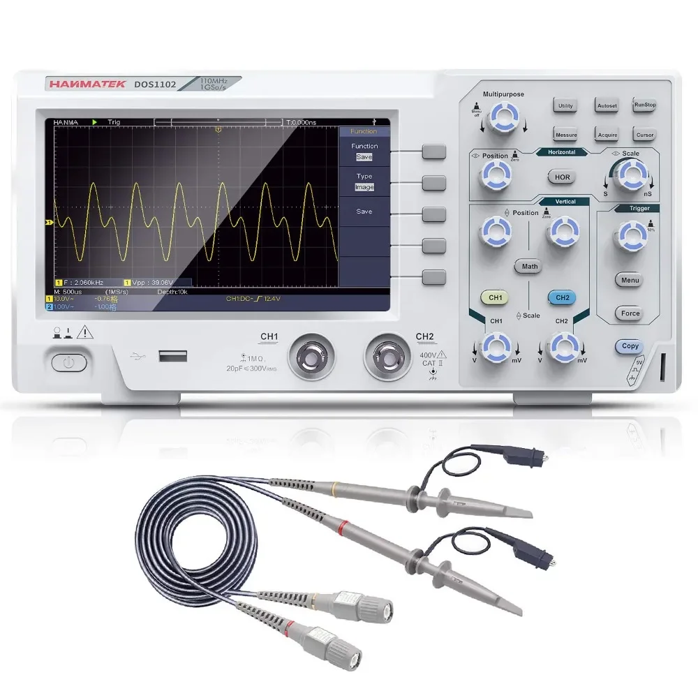 110mhz Bandwidth DOS1102 Digital Oscilloscope with 2 Channels and Screen 7 Inch / 18 Cm, with 500 MS/s *2 Sampling Rate