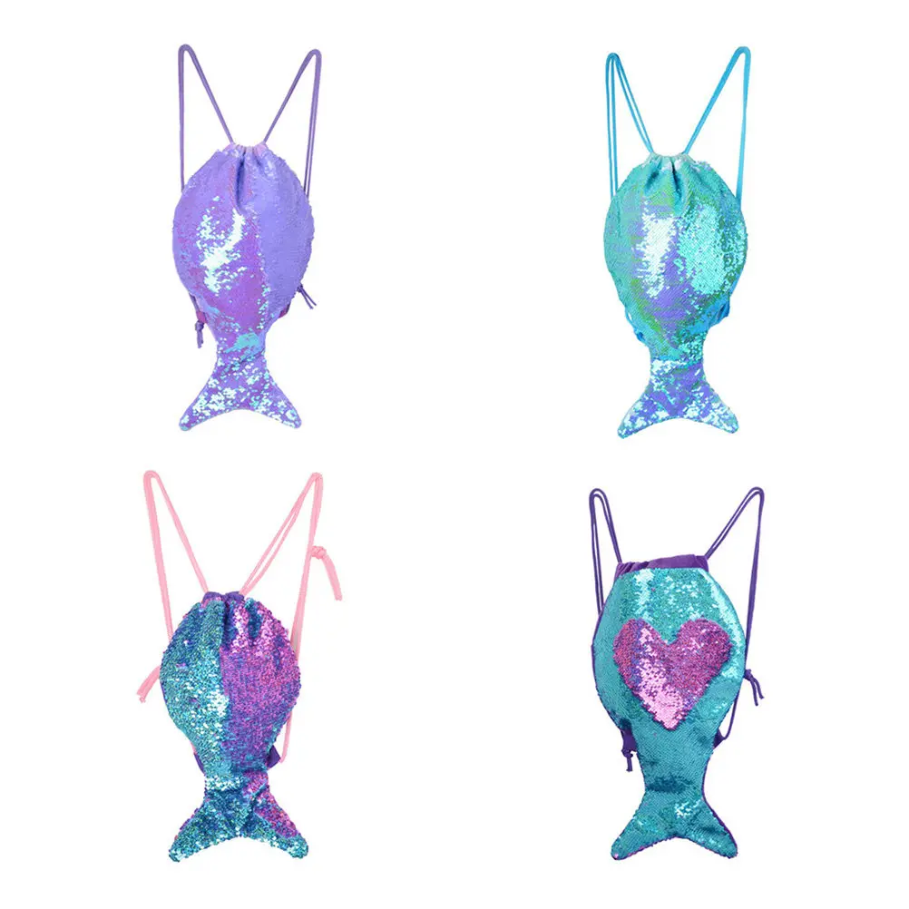 

Sequin Backpack Mermaid Tail Shape Drawstring Closure Large Capacity Storage Pouch For Gym Yoga Travel Sports Business Trip