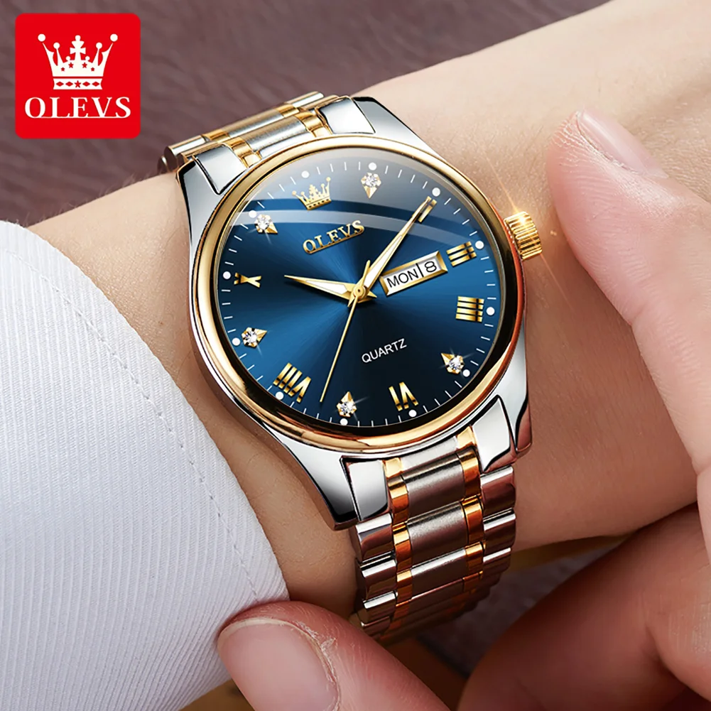 OLEVS Original Relógio De Quartzo para Homens Relógio Luminoso De Aço Stainlenes Luxo Bussiness Relógio De Pulso Dos Homens À Prova D' Água Reloj Hombre