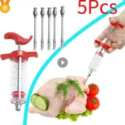 BBQ Meat Syringe Marinade Injector With Stainless Steel Needles Turkey Chicken Syringe Sauce Injection Kitchen Tools Accessories