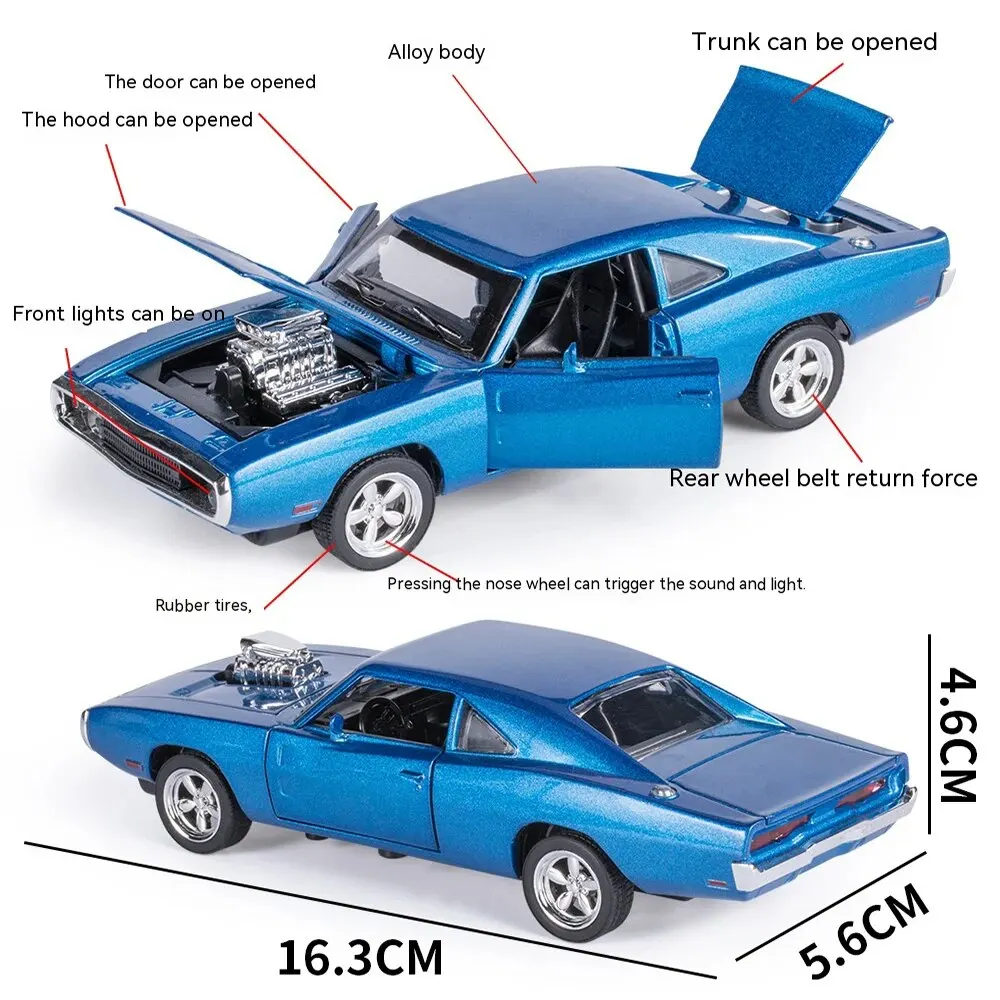 1:32 Scale CHARGER 1970 Alloy Diecast Model Car Pull Back Mini Vehicles Toys for Kids Lovers Collection