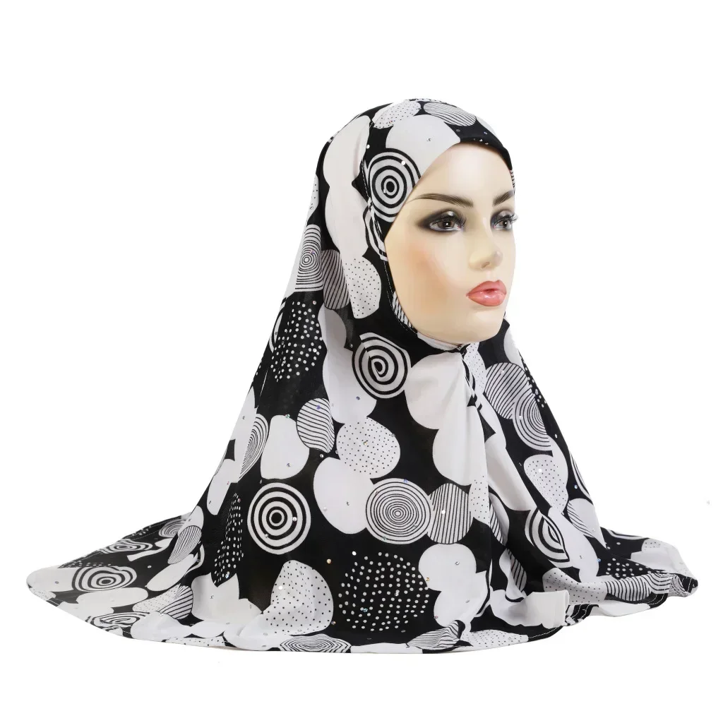 Een Stuk Amira Vrouwen Moslim Print Hijab Tulband Islamitische Gebed Hoed Hoofddoek Khimar Pull Op Sjaal Instant Head Wraps Cap 65*60 cm