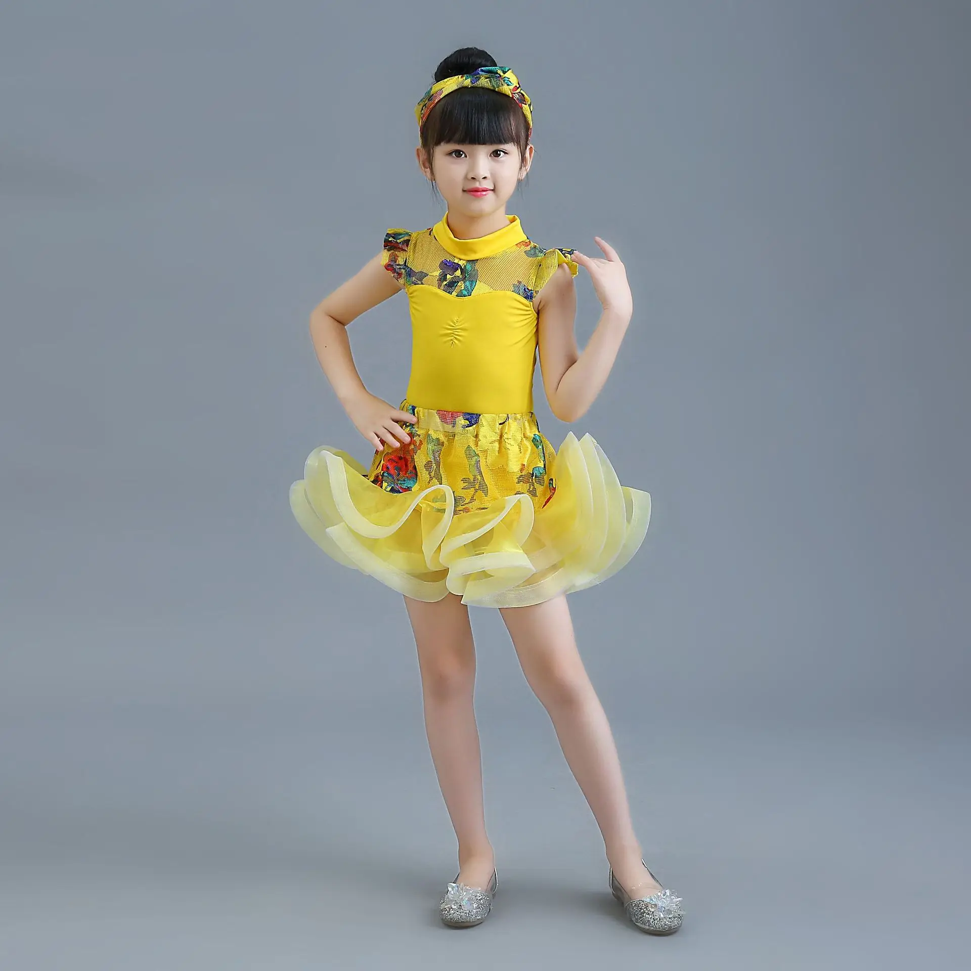 تنورة رقص لاتينية جديدة للأطفال فستان أداء المنافسة اللاتينية للأطفال، فستان أداء لاتيني للفتيات، لاتيني D للفتيات