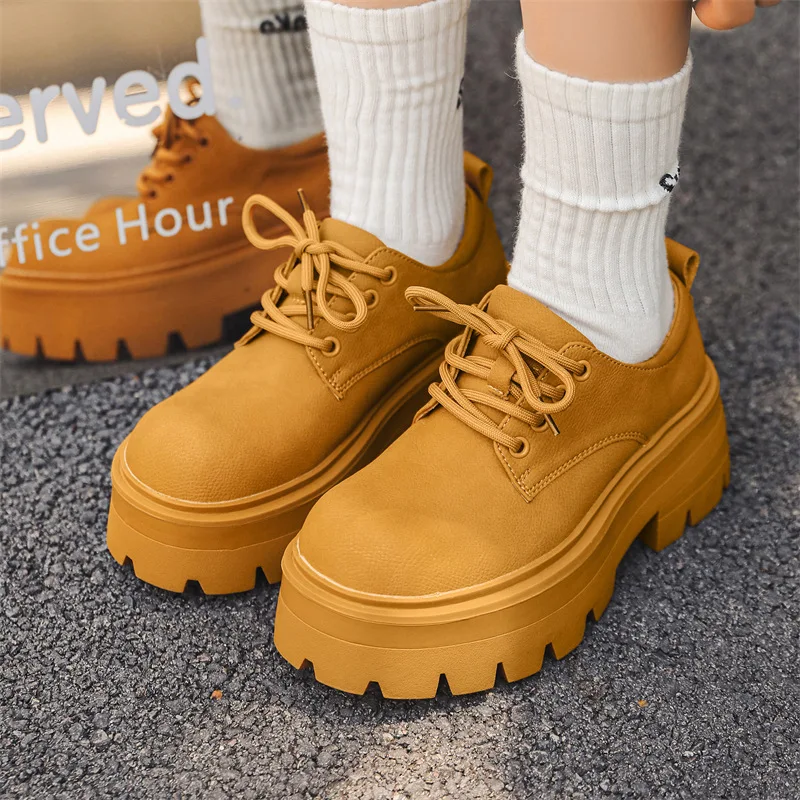 

Shoes for Men Big Head Thick Sole Casual Derby Shoe Retro High Quality Fashion Comfor Versatile Man Leather Shoes Zapatos Hombre