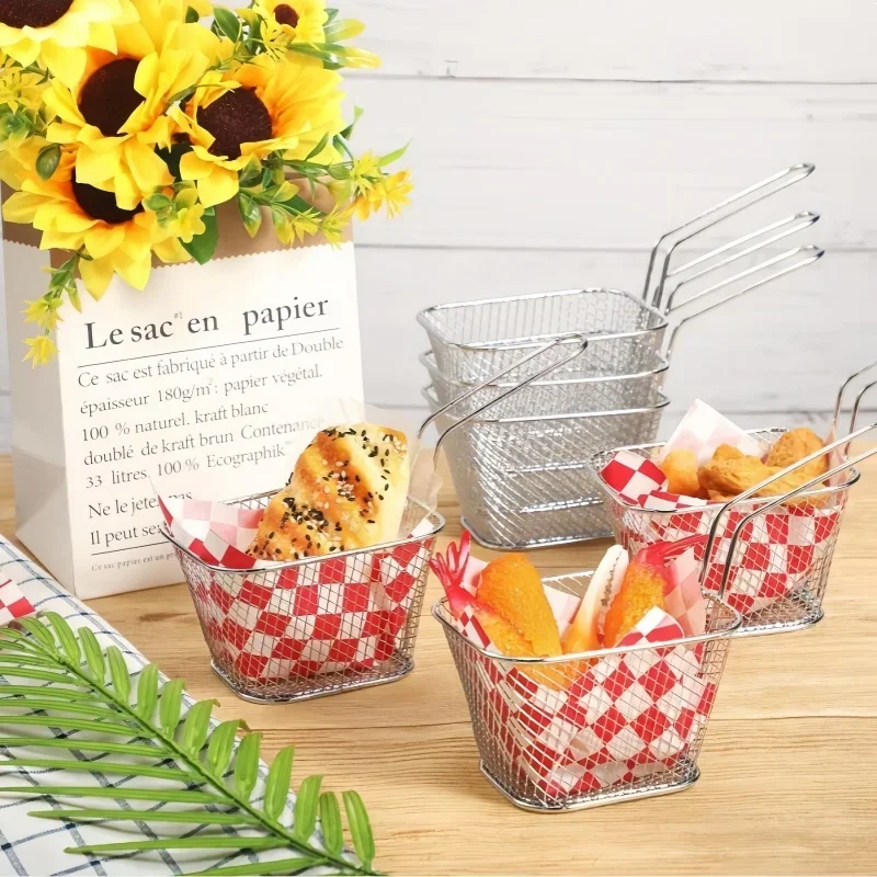 1/2/8Pcs Stainless Steel French Fries Basket Mesh Kitchen Frying Tools Colander Mini Chips Fryer Cooking Frying Basket Strainer