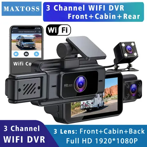 Wifi 3 카메라 자동차 Dvr 대시 캠 FHD 1080P 3 채널 렌즈 대시 카메라 인테리어 Dashcam 비디오 레코더 블랙 박스 슈퍼 나이트 비전