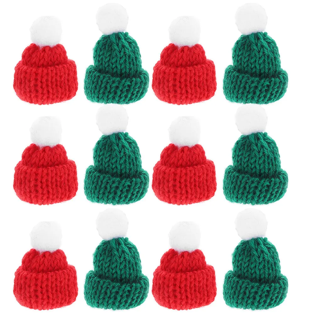 

30Pcs Mini Xmas Hats Knitted 4x4.5cm Festive Bottle Topper for Holiday Party Decor DIY Sweater Chains Bag Charms
