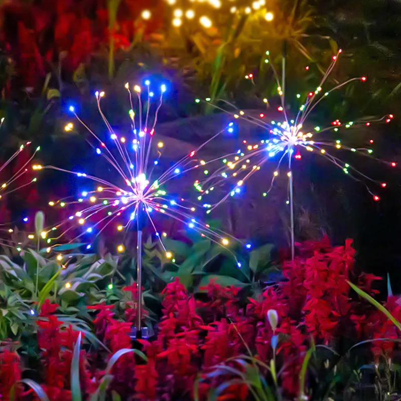 Solar Firework Ground Plug Lights IP65 Waterproof Dandelion Fairy Lamp Outdoor Garden Decor for Yard Pathway Lawn Lighting
