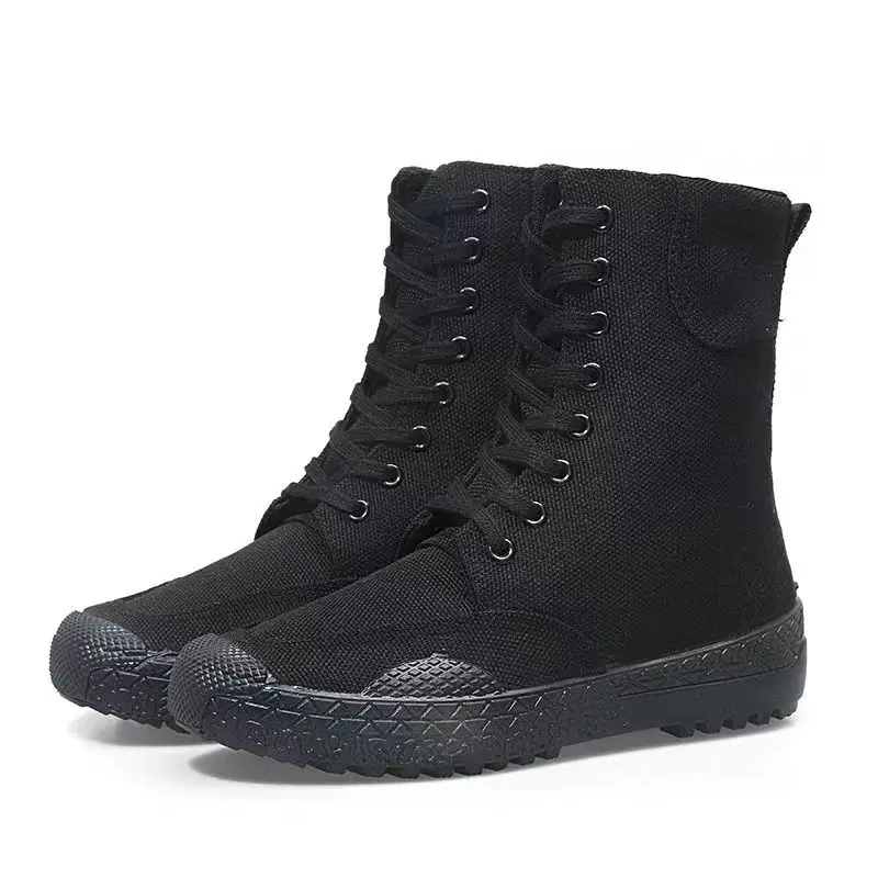 36-46 Mens Boots Spring Autumn Male Canvas Botas Lace-Up Shoes High Top Booties Solid Color Zapatos Ankle Motorcycle Footwear Y3