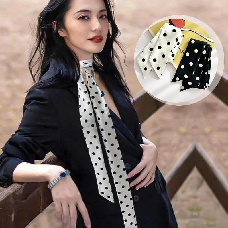 200cm Length Polka Dot Thin Long Silk Scarf Ribbon Bag Scarf Headband Neckband Neckties Neckerchief Hair Scarf