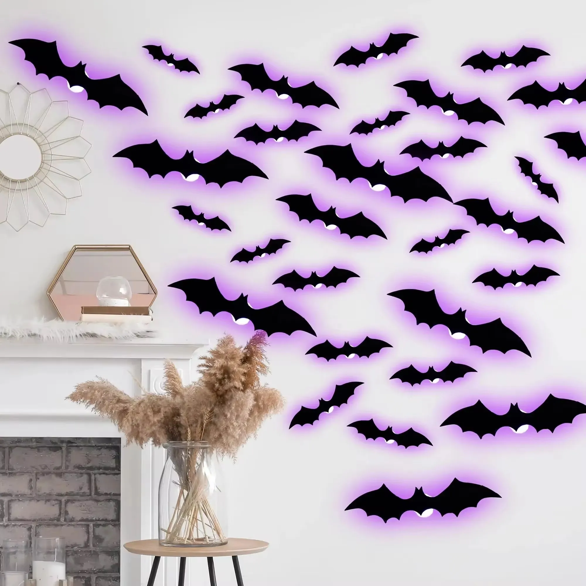 Halloween 3D Bats  Wall Decor,Realistic PVC 3D Bats Sticker for Home Indoor Outdoor Halloween Party Wall Decoration