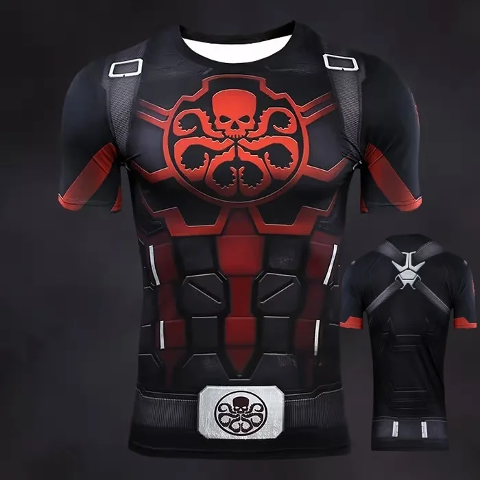 تي شيرت صيفي للرجال من COS Marvel Captain America ملابس تدريب اللياقة البدنية للبالغين والأطفال ملابس الوالدين والطفل #1