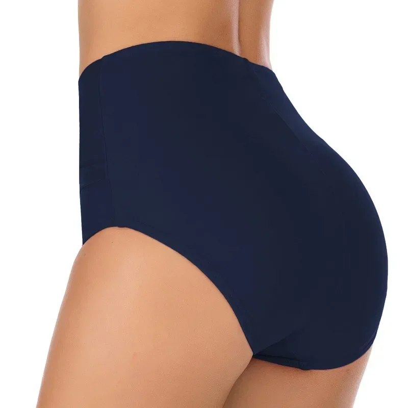 Pantalones cortos de baño con pliegues para mujer, ropa de baño informal, Sexy, de cintura alta, colores sólidos, combina con todo